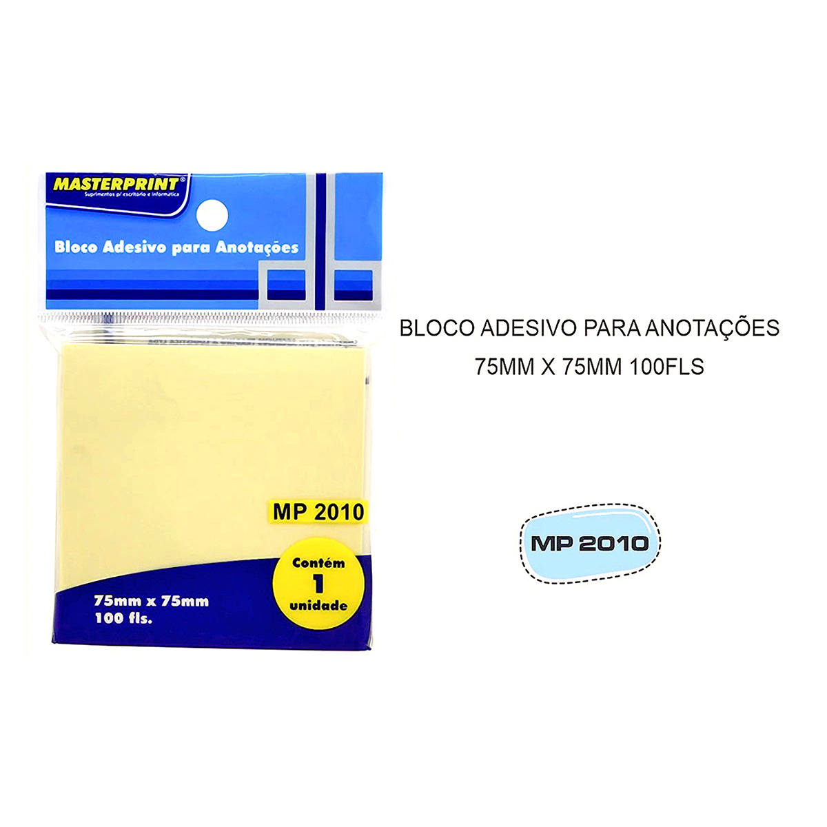 Bloco Adesivo para Anotações Amarelo 75x75mm com 100 Folhas Masterprint MP2010