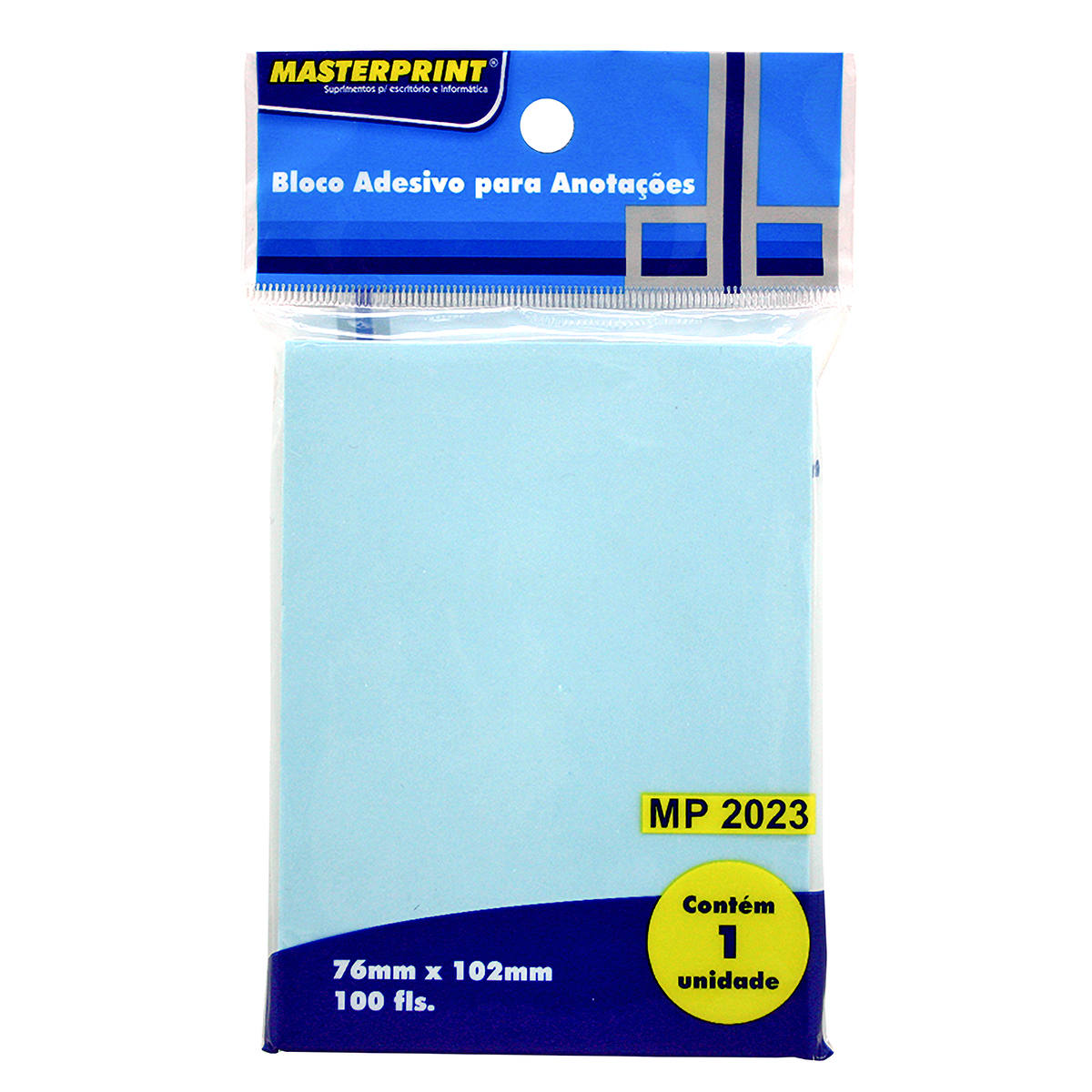 Bloco Adesivo para Anotações Azul 76x102mm com 100 Folhas Masterprint MP2023