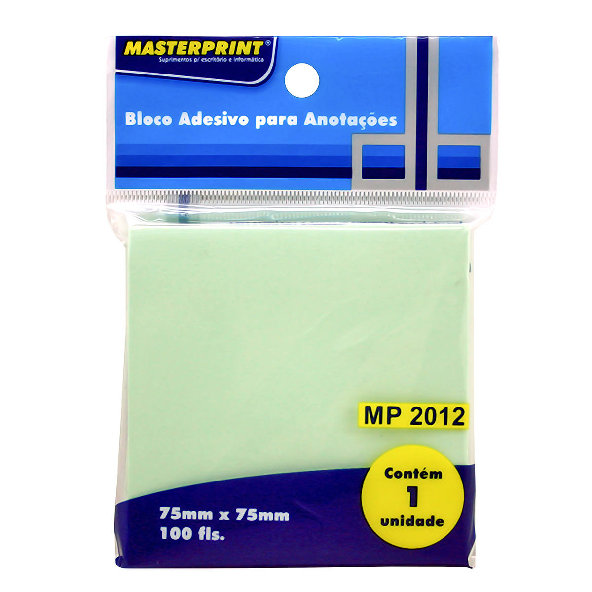 Bloco Adesivo para Anotações Verde 75x75mm com 100 Folhas Masterprint MP2012
