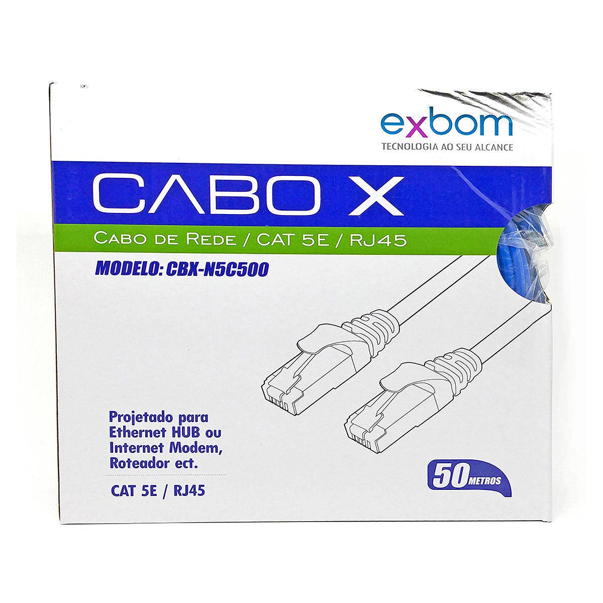 Cabo de Rede Patch Cord de 50 Metros CAT-5E Azul Exbom CBX-N5C500