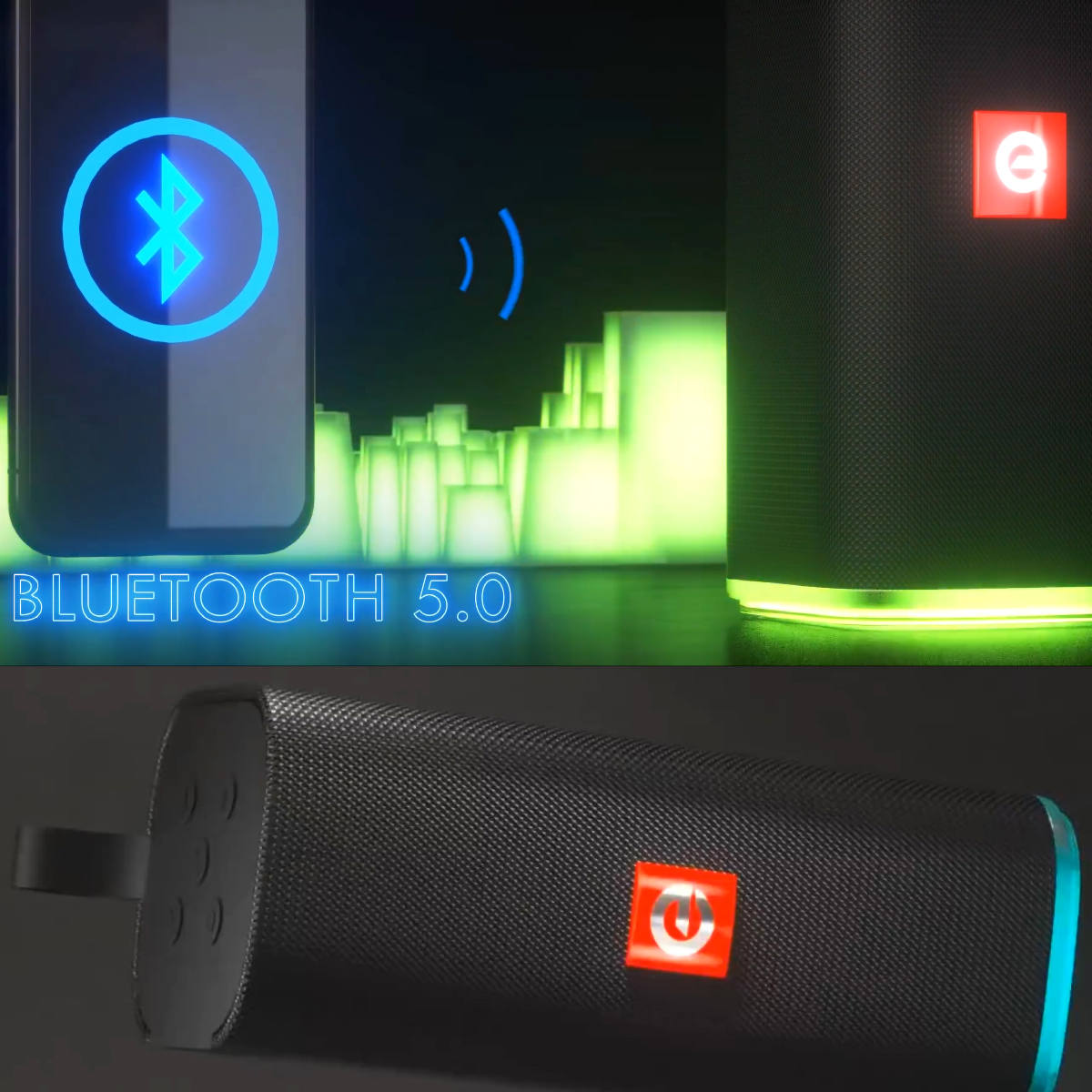 Caixa de Som Bluetooth Multimídia FM SD P2 USB Mic SoundBox Max Portátil com Led Colorido Exbom CS-M33BTL Preta