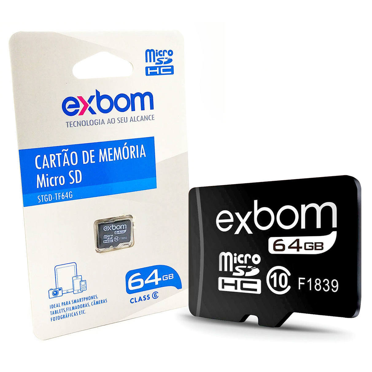 Cartão de Memória 64GB Micro SD Class 6 Memory Card Exbom STGD-TF64G