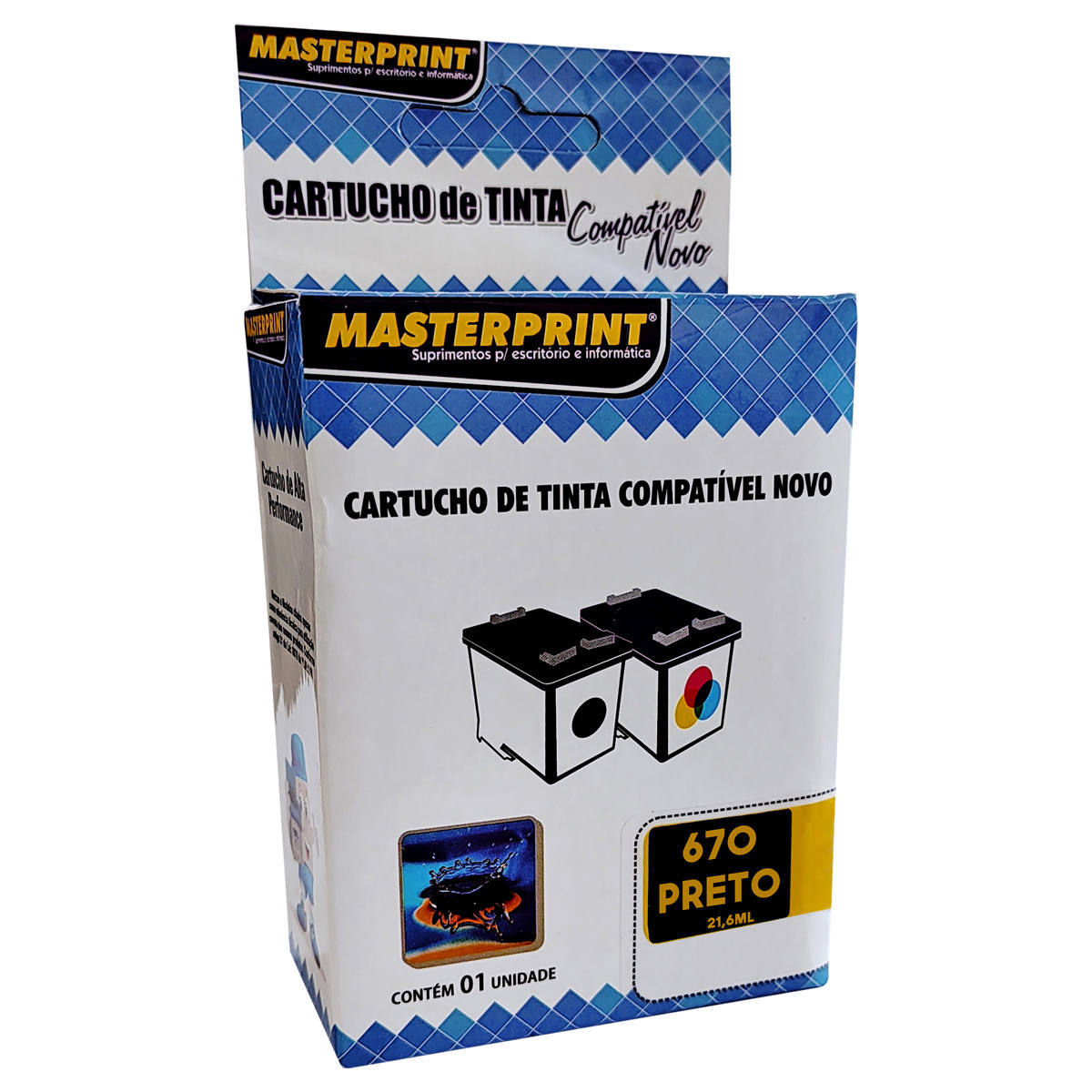 Cartucho de Tinta Masterprint Compatível com 670xl 670 para HP 3525 4615 4625 5525 6520 6525 Preto 21,6ml