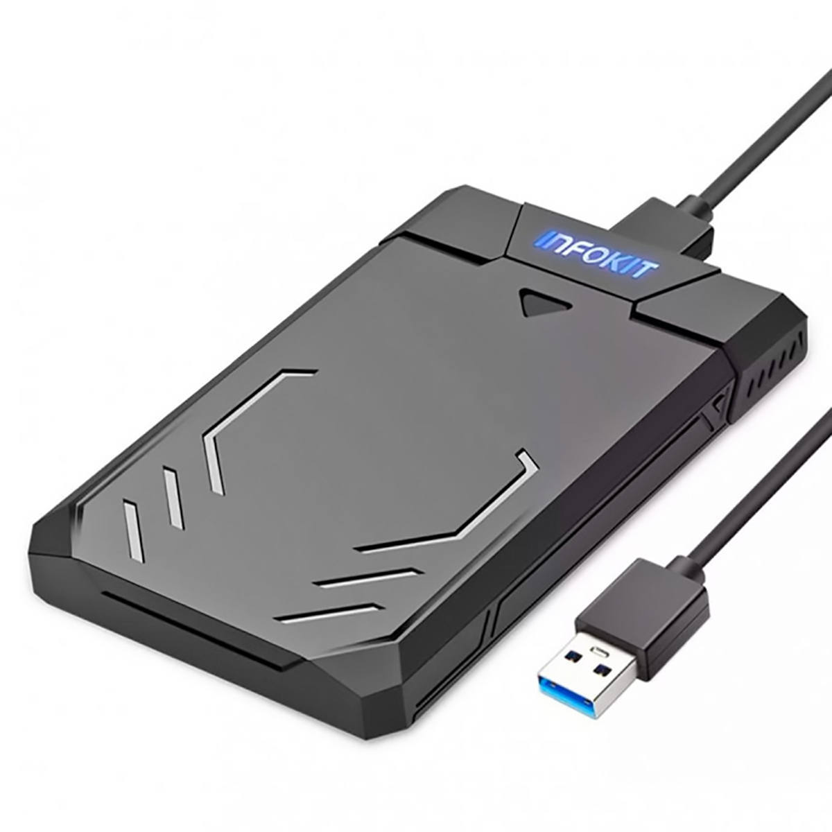 Case Externo USB 3.0 Fast 5Gbps apoio UASP para HD SSD SATA II 2.5" 3TB LED Colorido e Capa Protetora Infokit Ecase-340