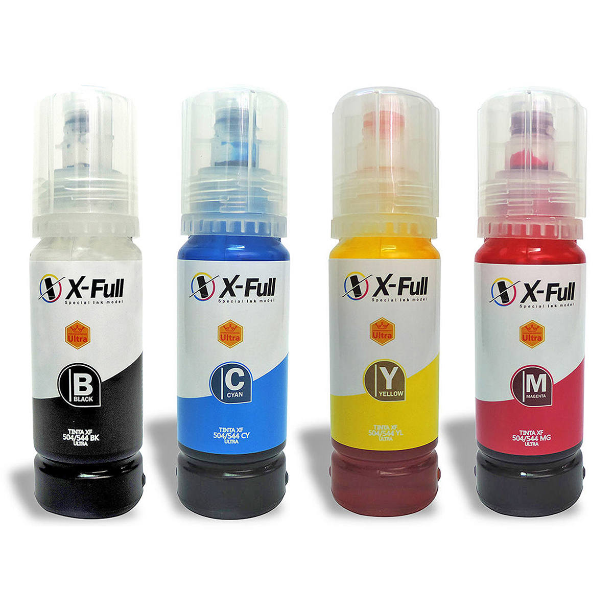 Compatível: Kit Colorido 4 Cores de Tinta Corante X-Full Ultra para uso em Impressoras Epson Série L504/544 Refil 4x70ml