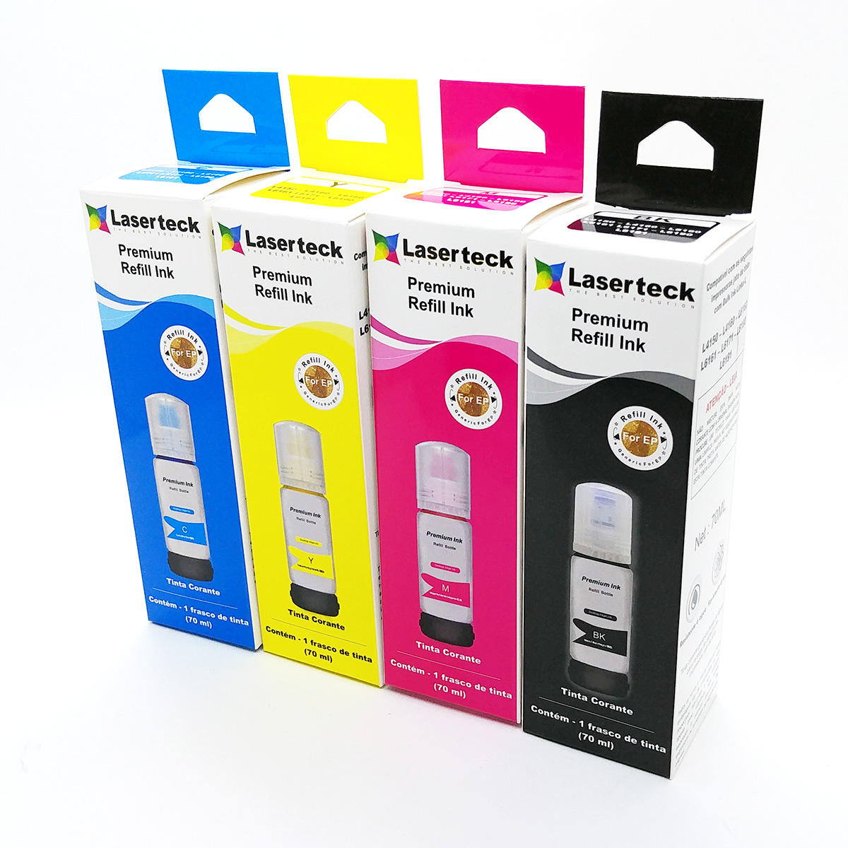 Compatível: Kit Colorido de Tinta Corante Laserteck para Epson L4150 L4160 L6160 L6161 L6171 L6190 L6191 / 4x70ml