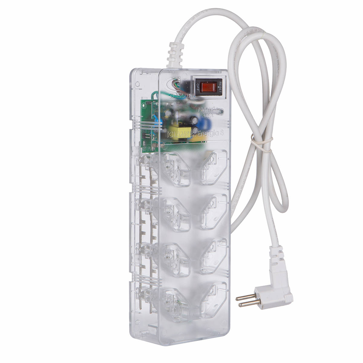 DPS Clamper + Filtro de Linha Bivolt 8 Tomadas Proteção Total contra Surtos iClamper Energia 8 Transparente