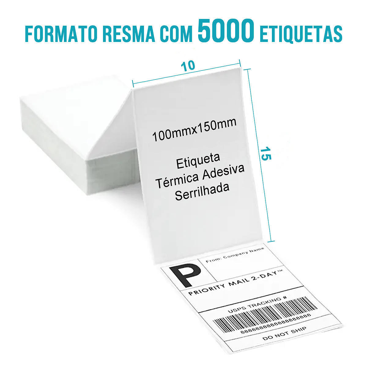 Etiqueta Térmica 10x15 cm Adesiva com Serrilha Danfe + Envios p/ E-commerce Sem Ribbon Resma 5000 Etiquetas