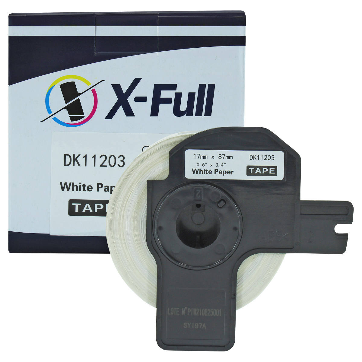 Etiqueta Térmica X-Full DK-11203 87mm x 17mm 300 Etiquetas Branco/Preto Compatível para Brother QL-570 QL-700 QL-1100