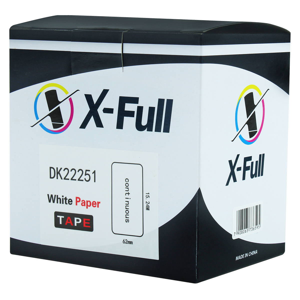 Etiqueta Térmica X-Full DK-22251 Contínua 62mm x 15,24m Branco/Vermelho Compatível para Brother QL-800 QL-810w QL-820nwb