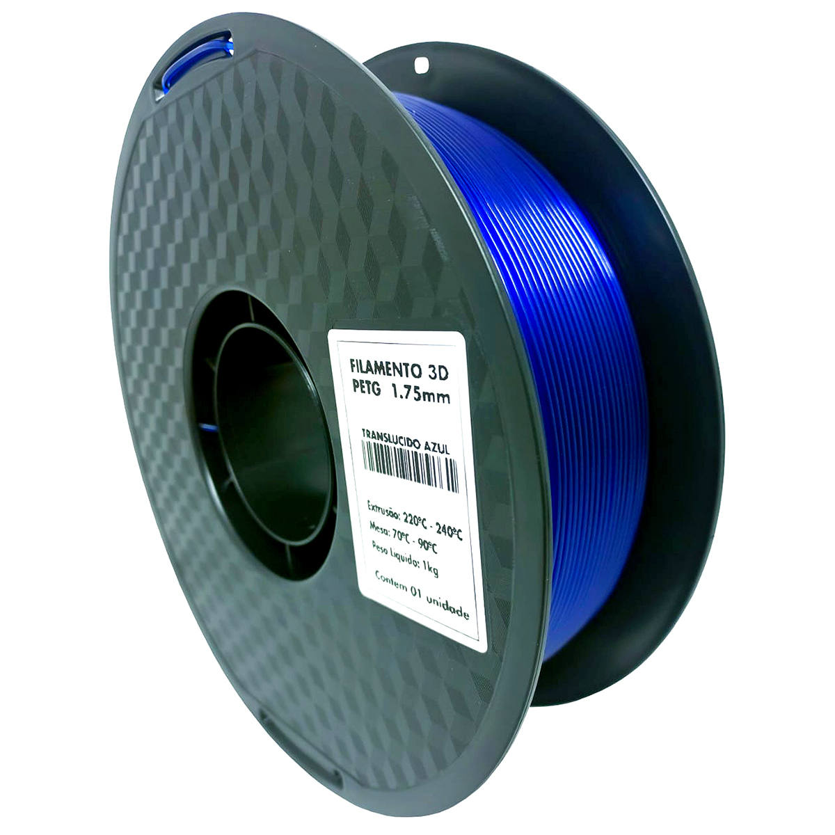 Filamento 3D PETG Azul Translúcido 1.75mm 1KG para Impressora 3D Alta Resistência Bom Acabamento Masterprint