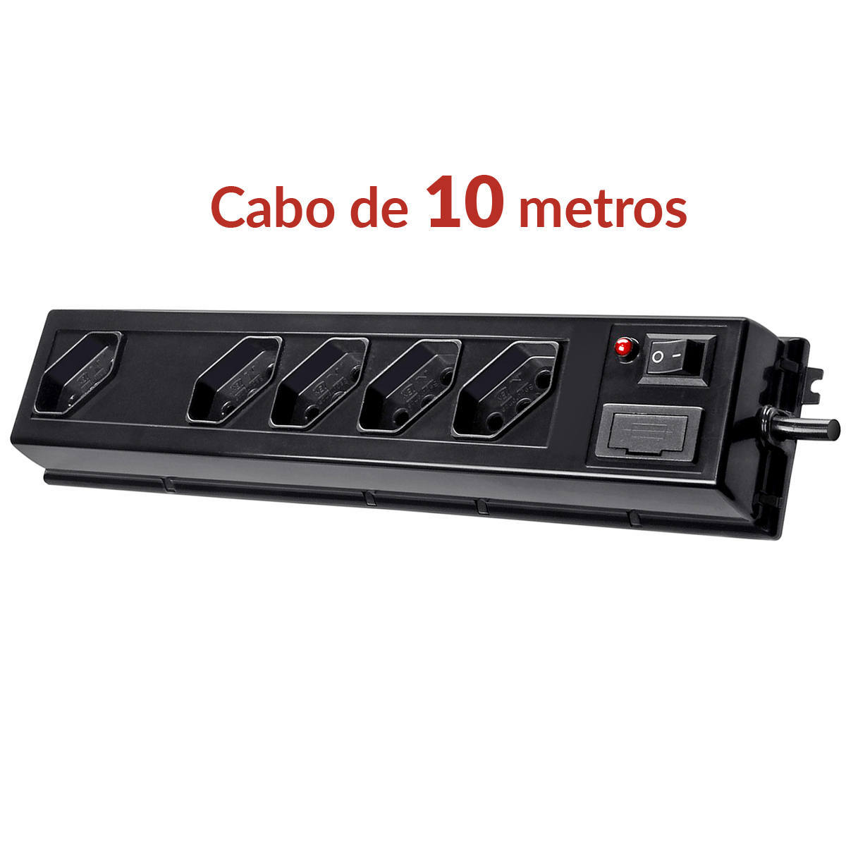 Filtro de Linha com Cabo de 10 Metros 5 Tomadas Bivolt com Fusível Reserva Involts Preto