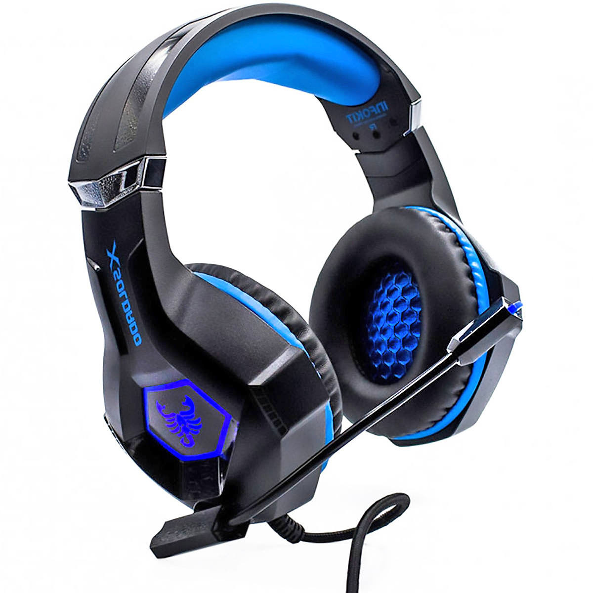 Headphone Gamer para PS4 PC Celular com Microfone Articulado LED RGB 7 Cores Almofada Extra Macia GH-X1000 Fone Azul