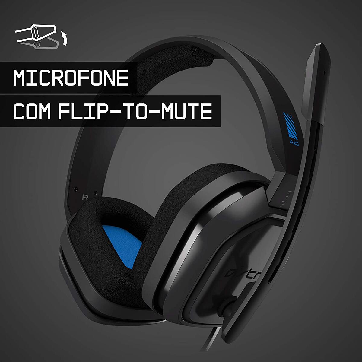 Headset Astro Gaming A10 Preto/Azul Multiplataforma Projetado para Jogos e Streaming Microfone Flip-to-Mute 939-001838