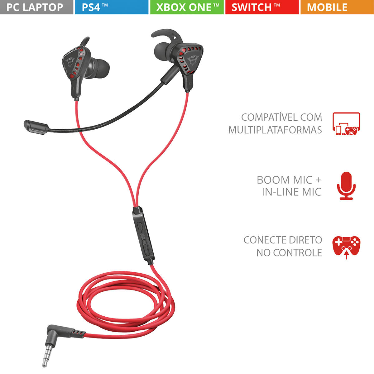 Headset Earphones Gaming Cobra GXT 408 Multiplataforma Microfones Duplos e Boom Destacável Projetado para Jogos Trust