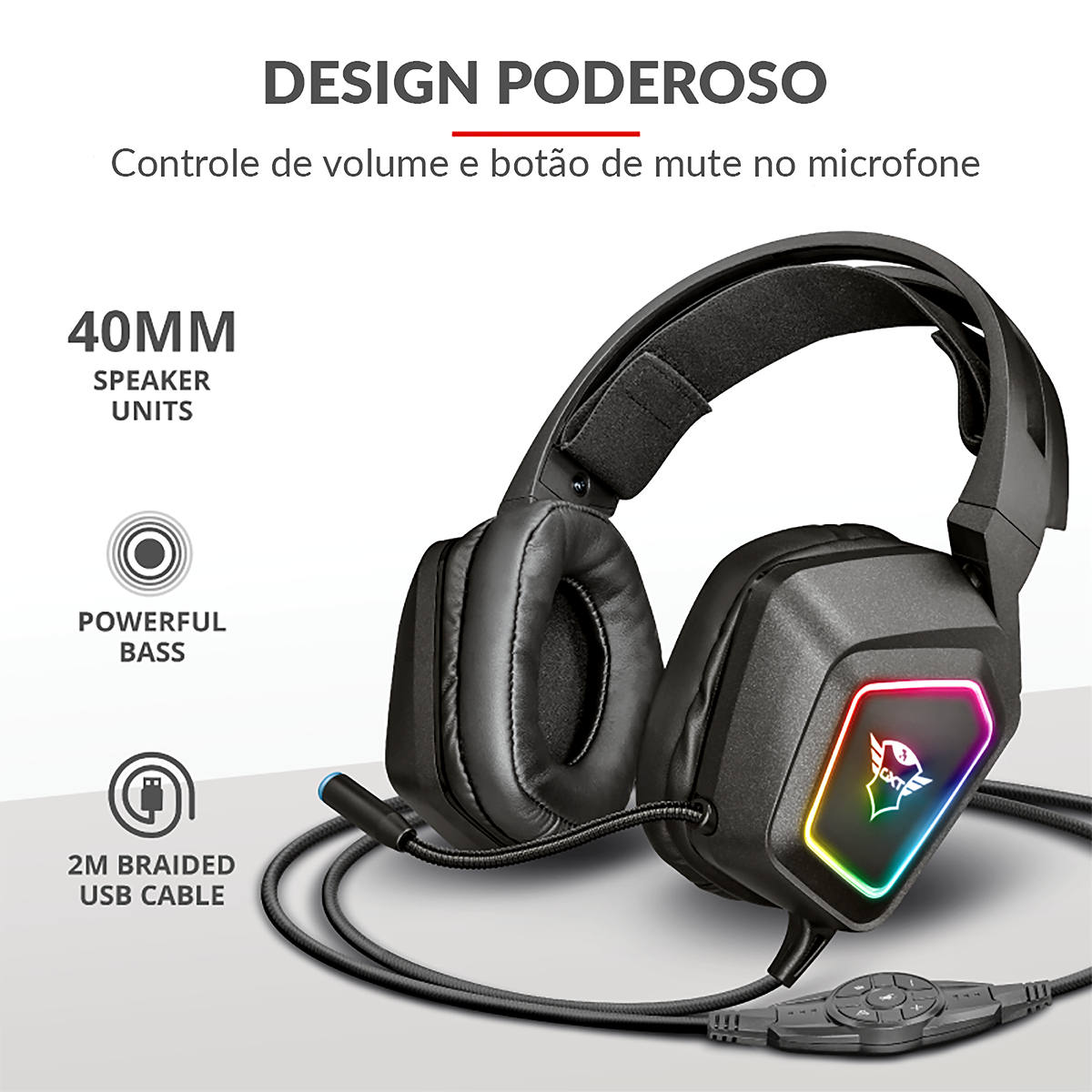 Headset Gamer 7.1 Surround Alta Fidelidade Sonora e Graves Potentes RGB Trust Blizz GXT-450 Gaming