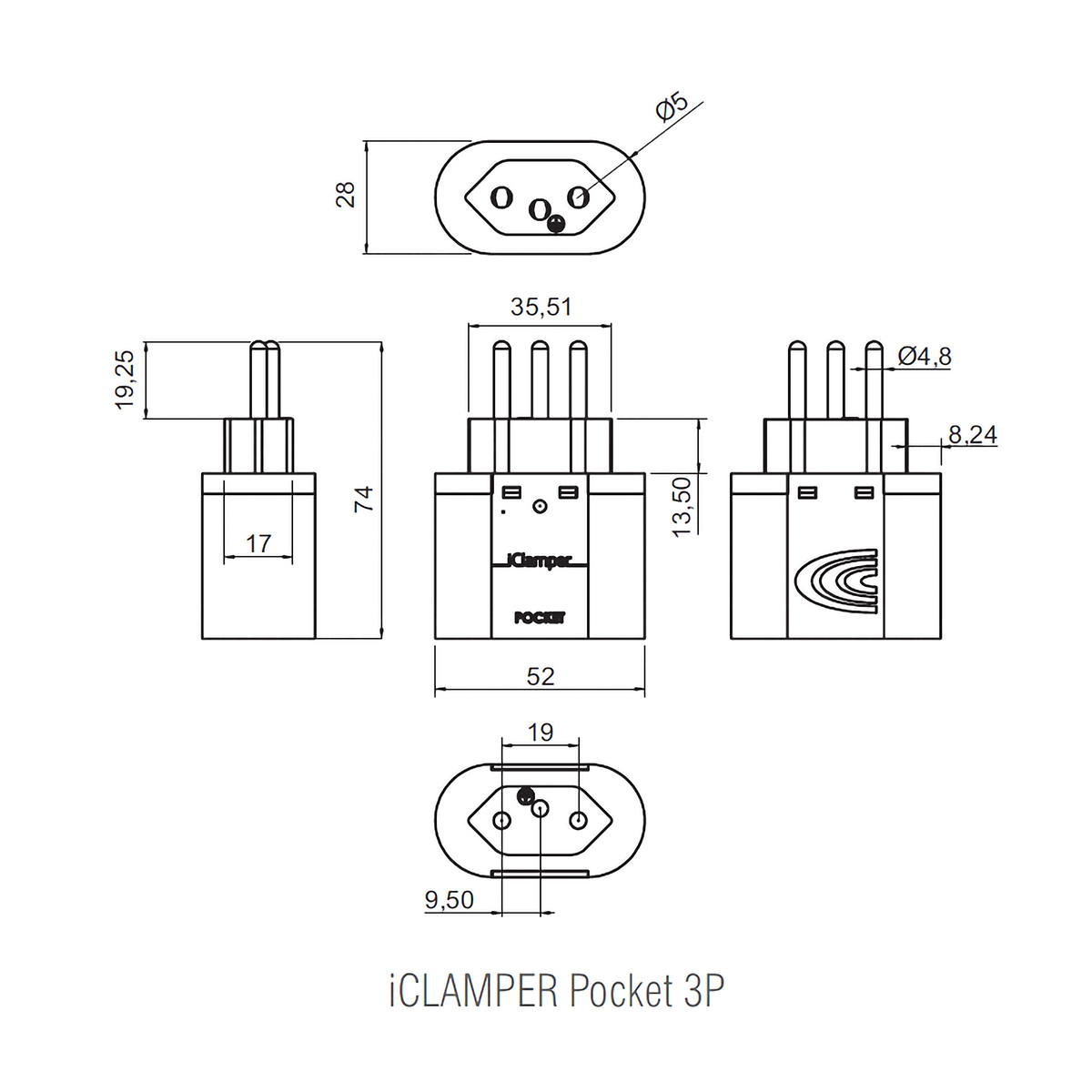 iClamper Pocket 3P 20A Bivolt DPS Clamper Preto Proteção Contra Raios e Surtos Elétricos para Eletroeletrônicos