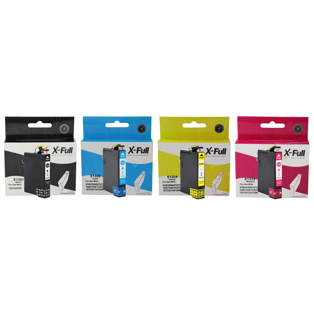 Kit 4 Cores Cartucho de Tinta X-Full Compatível com Epson 1351 1332 1333 1334 p/ Impressora T25 TX123 TX125 TX135 TX133
