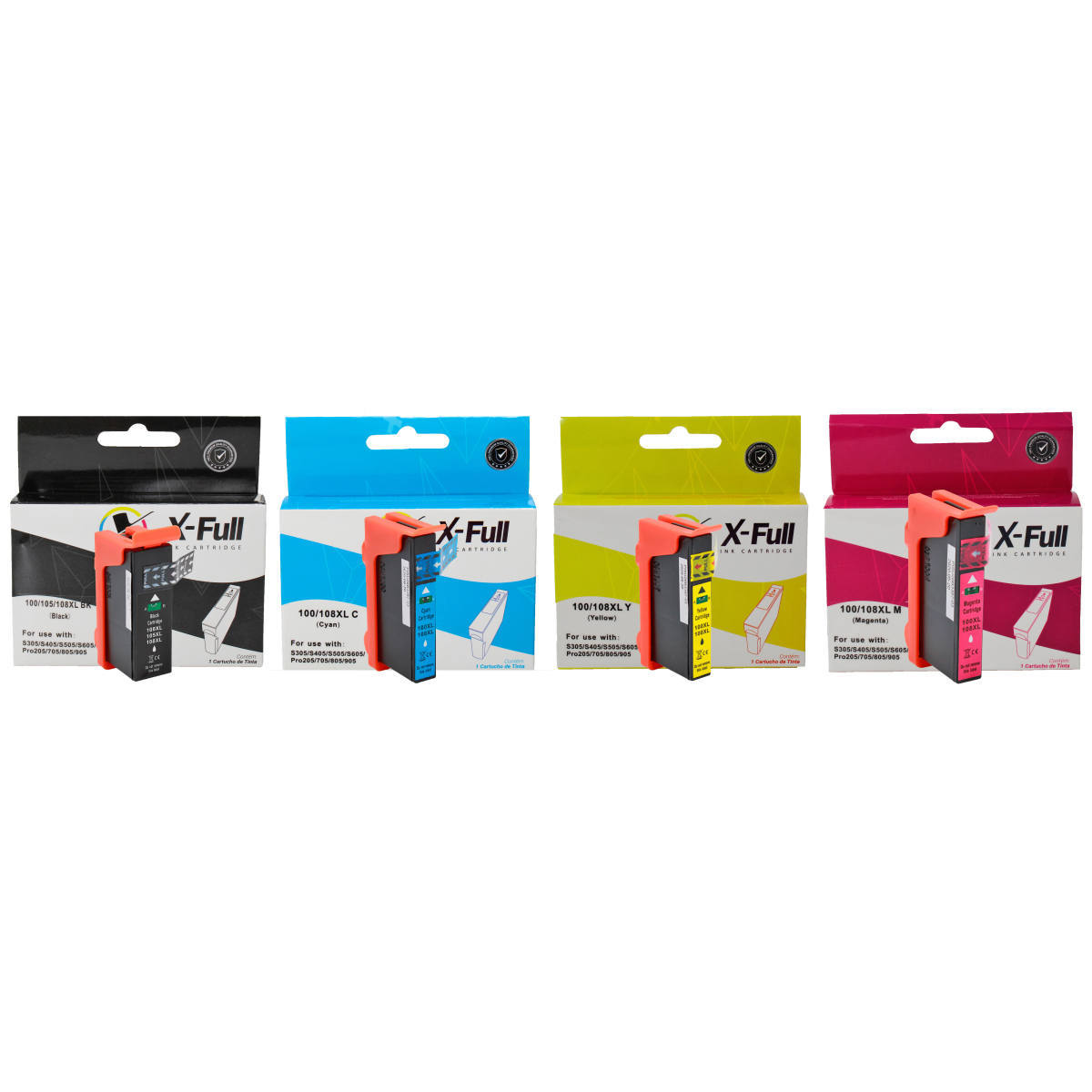 Kit 4 Cores Cartucho de Tinta X-Full Compatível com Lexmark 100xl 105xl 108xl p/ S305 S308 S405 S608 Pro 205 805 901 905
