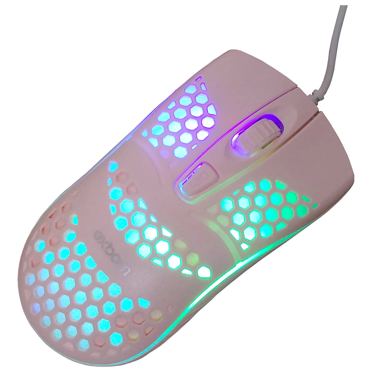 Mouse Colméia Ultra Leve Gamer Óptico USB LED em 7 Cores Exbom MS-C32 Rosa