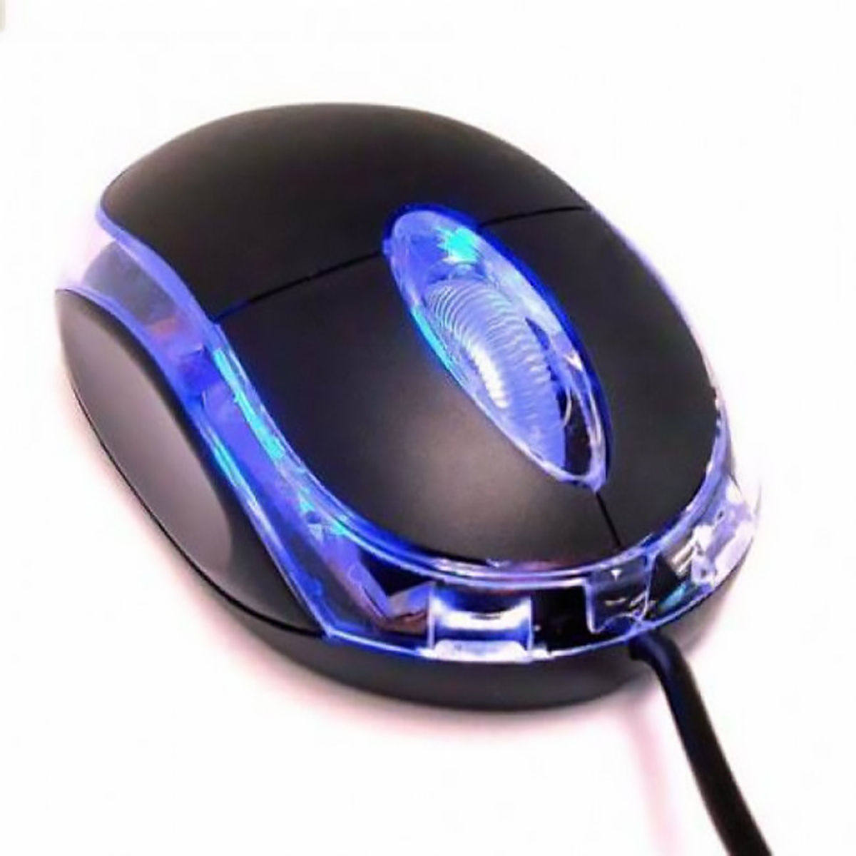 Mouse com Fio USB Compacto 1000DPI Óptico Borda Transparente com LED Azul Exbom MS-10 Preto
