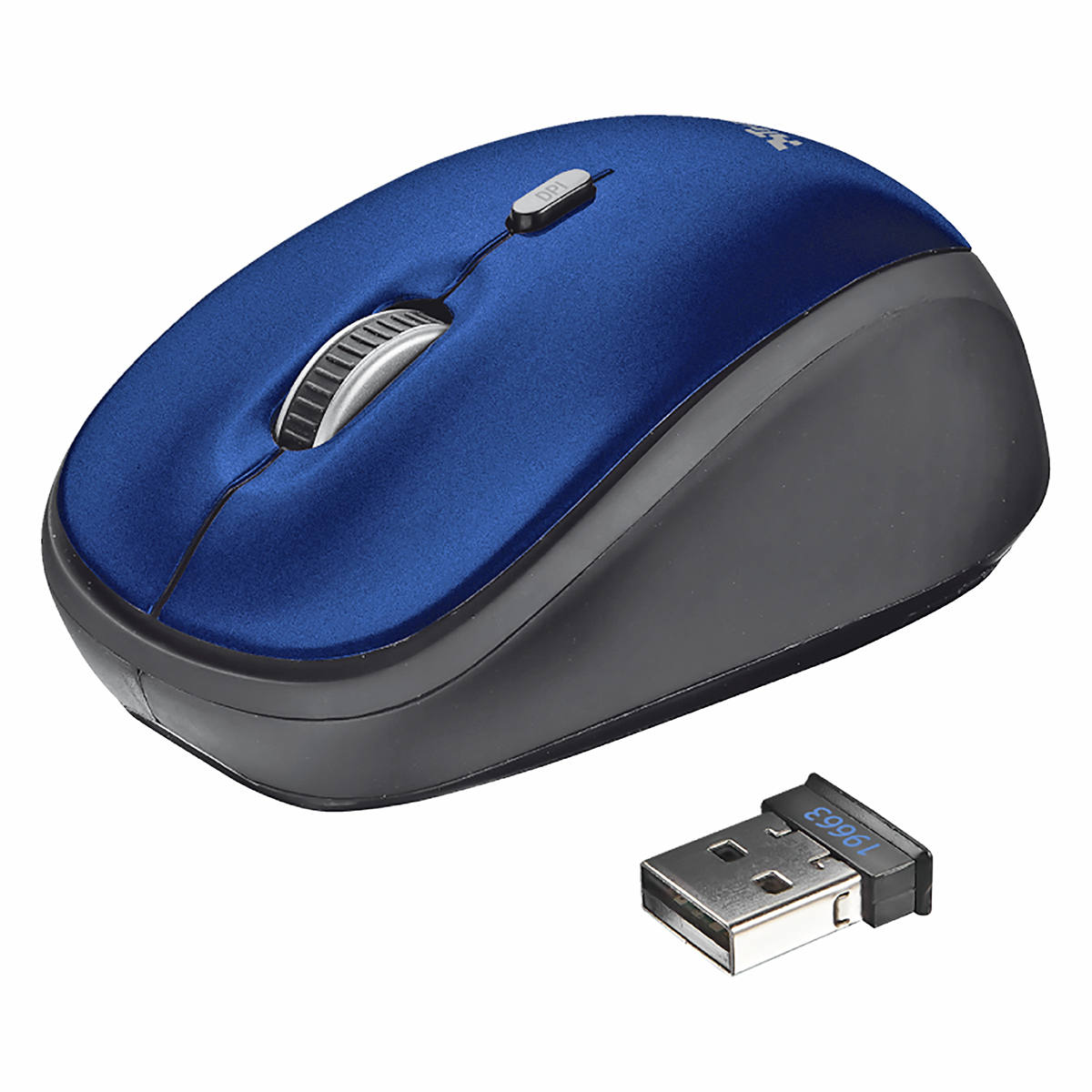 Mouse Wireless Compacto com Botão Seletor de DPI Micro Receptor USB Acompanha Pilha Trust Yvi Blue