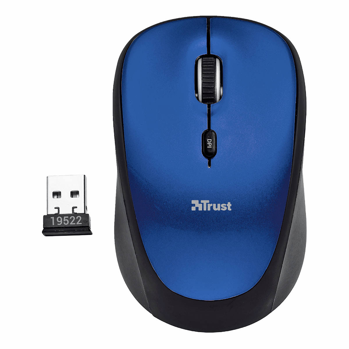 Mouse Wireless Compacto com Botão Seletor de DPI Micro Receptor USB Acompanha Pilha Trust Yvi Blue