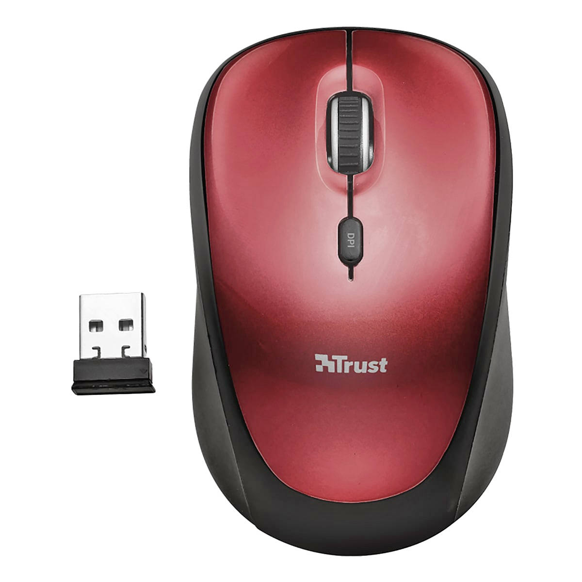 Mouse Wireless Compacto com Botão Seletor de DPI Micro Receptor USB Acompanha Pilha Trust Yvi Vermelho