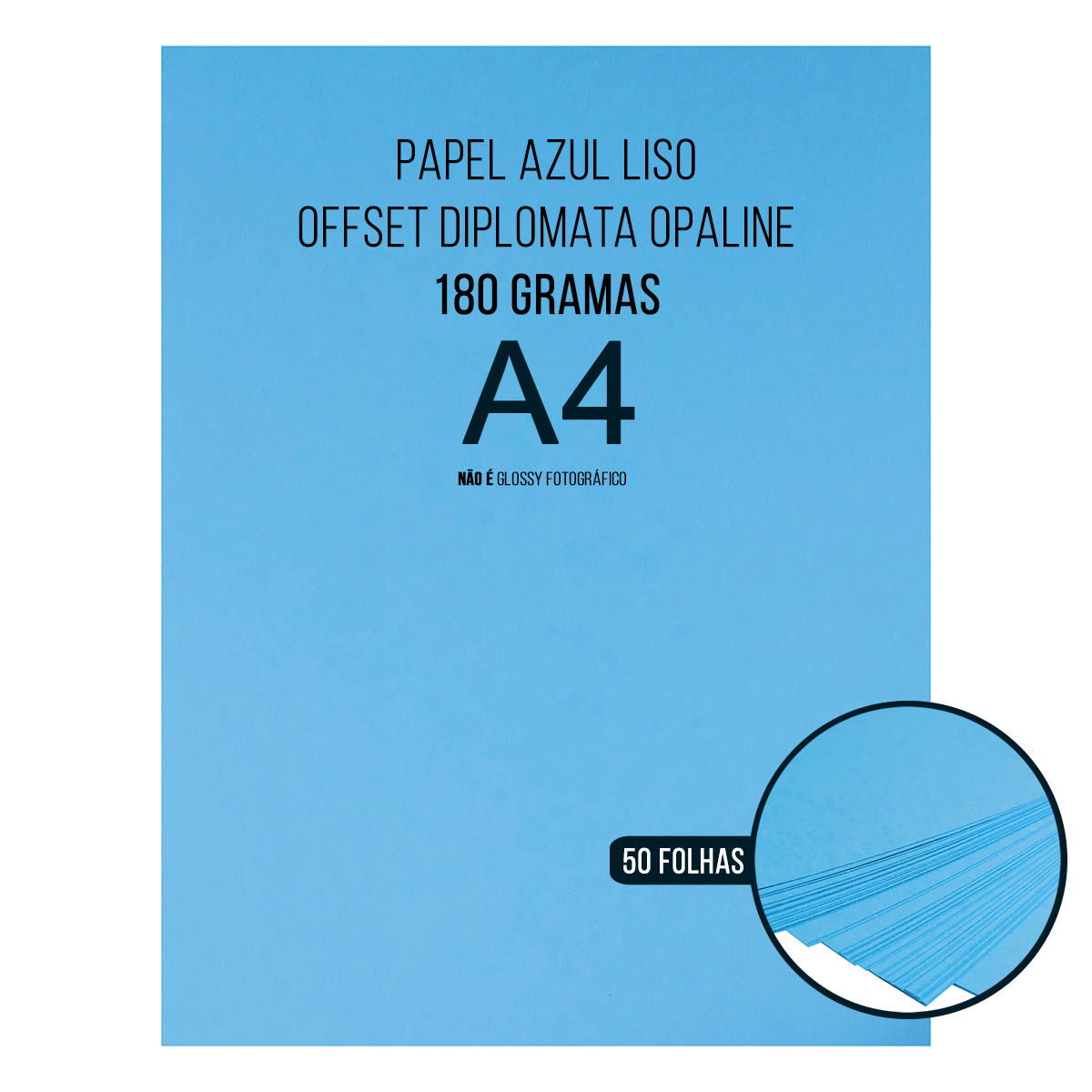 Papel Azul Diplomata Opaline Offset Liso 180g A4 Massa Colorida Tipo Ofício 60kg Pacote com 50 folhas