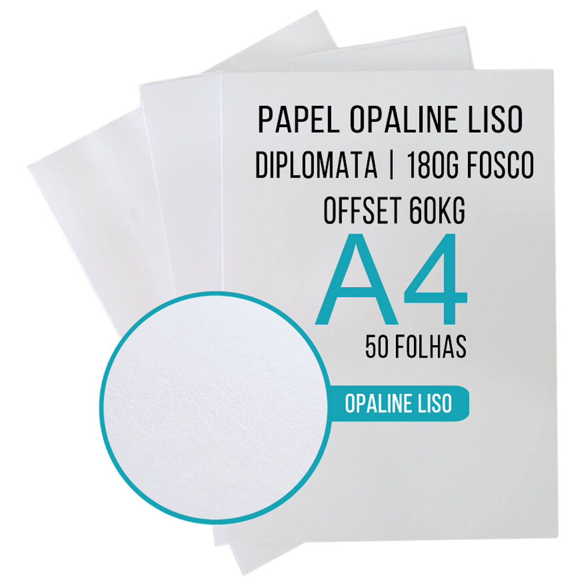 Papel Opaline Offset Liso Diplomata A4 180g 60kg Branco com 50 folhas