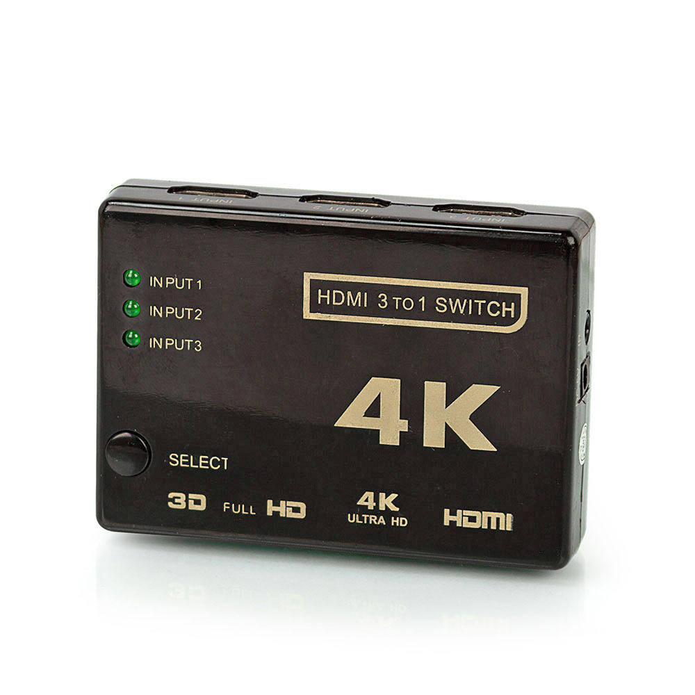 Switch Chaveador HDMI 3 Entradas e 1 Saída 4K HDTV com Controle Remoto