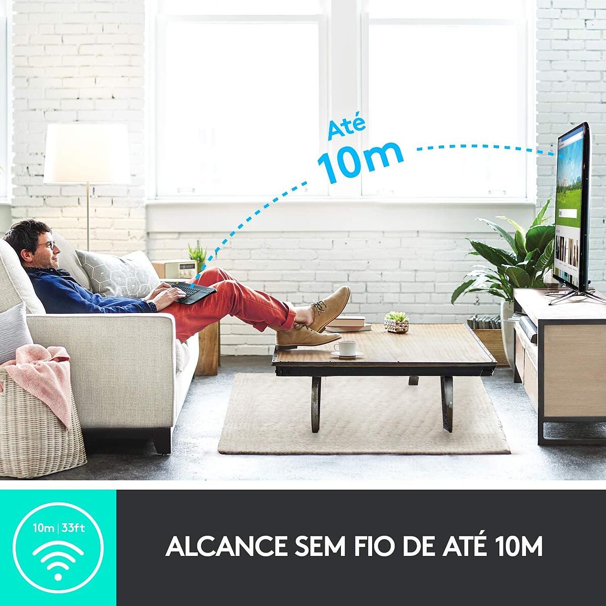 Teclado com Touchpad Integrado para TV Logitech K400 Plus Wireless Unifying Layout ABNT2 920-007125
