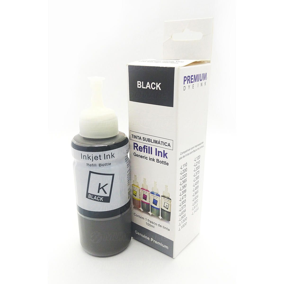 Compatível: Tinta Sublimática Laserteck para Sublimação para Epson L355 L365 L375 L395 L575 L1300 / Preto / Refil 100ml