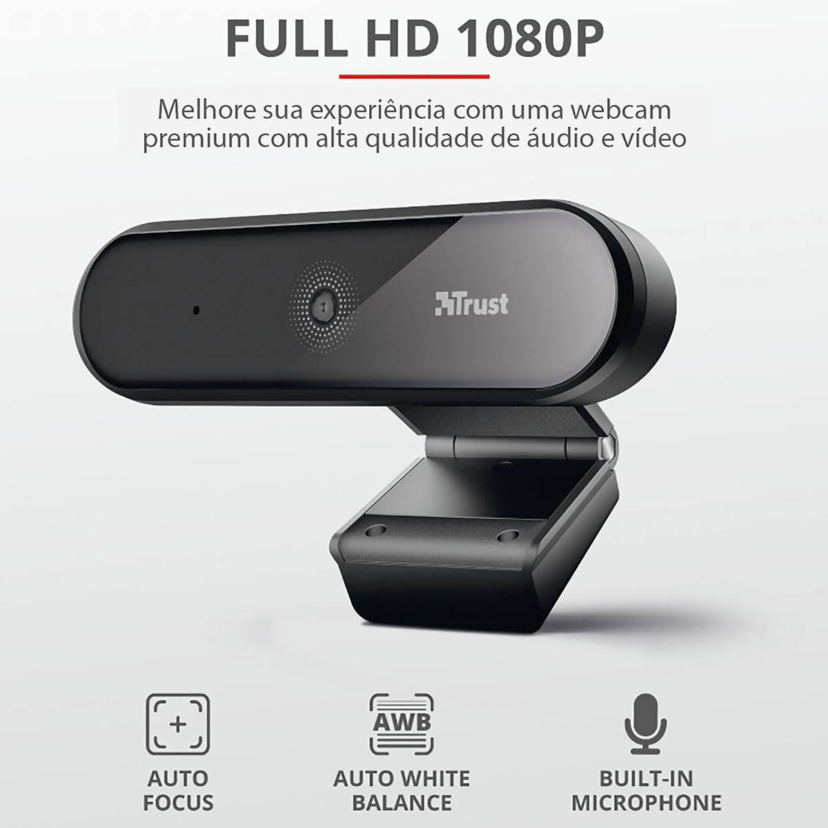 Webcam Full HD Tyro 1080p para Videochamadas com Auto Foco Microfone e Tripé Incluso