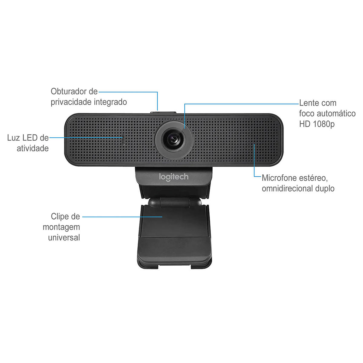 Webcam para Negócios Logitech C925e FULL HD 1080p Suporte H.264 Microfones Omnidirecionais Duplos 960-001075