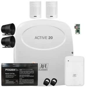 Kit Alarme Jfl Active 20 Com Ethernet e Sensores Sem Fio IrPet 530Sf