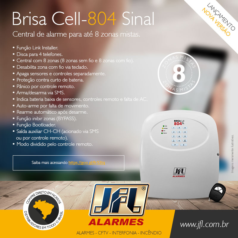 Kit Alarme Residencial Com Discadora Gsm Brisa Cell 804 Com Sensores Ird 640 e Shc Fit
