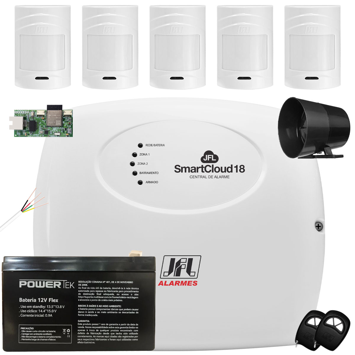Kit Alarme SmartCloud 18 Jfl 5 Sensores Sem Fio IrPet 530Sf