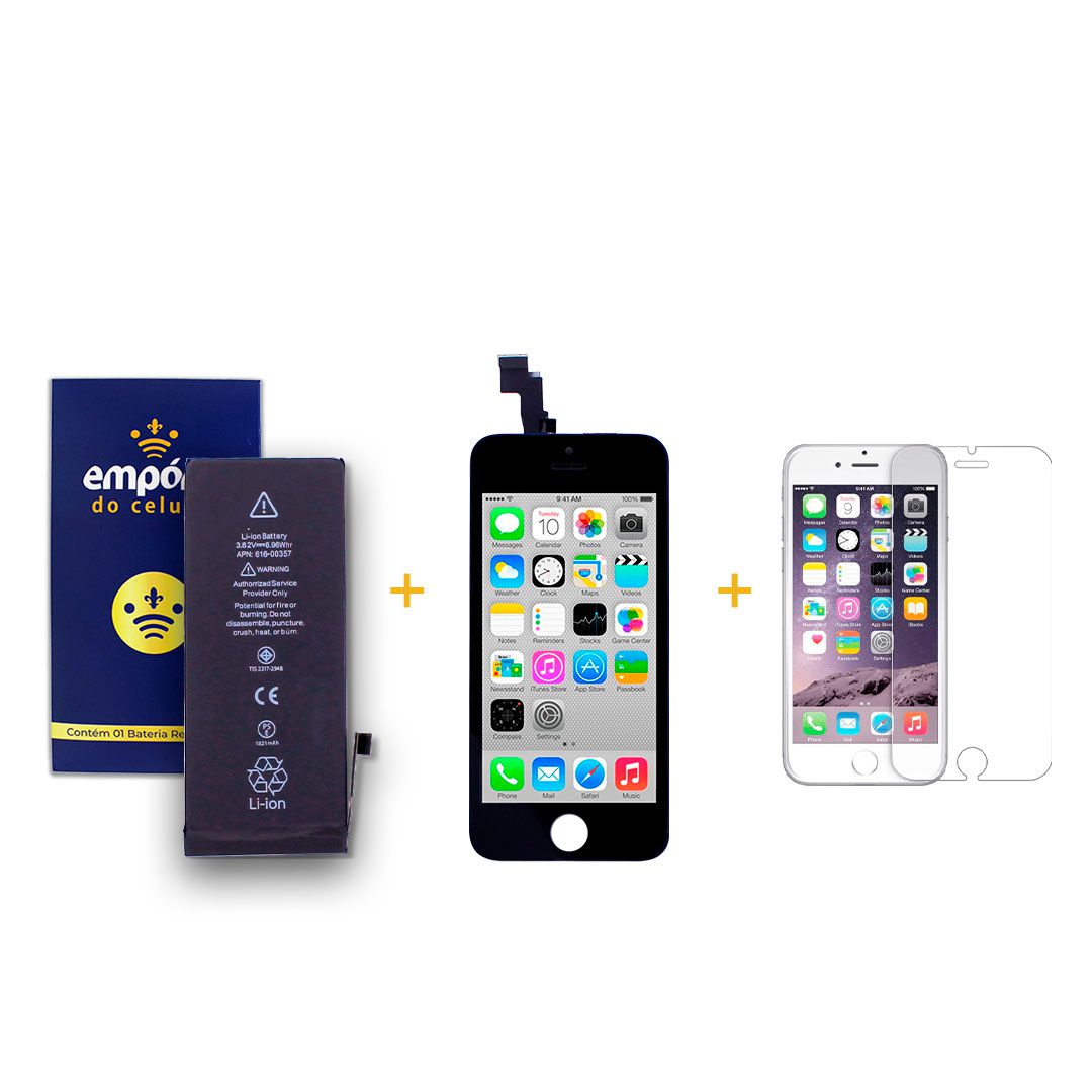 Kit Tela Display iPhone 5C Standard + Bateria + Película