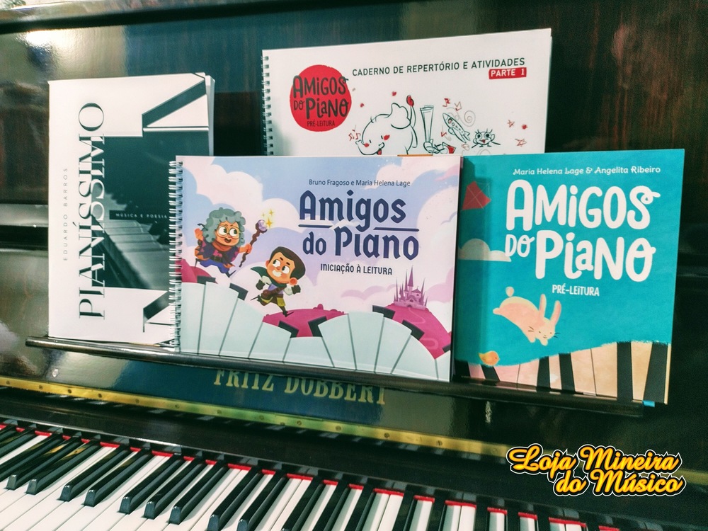 TRIO Amigos do Piano Pré-Leitura e Iniciação à Leitura Maria Helena Lage e Angelita Ribeiro  + Pianíssimo Eduardo Barros Livro | Métodos de iniciação ao piano na Loja Mineira do Músico: são 4 livros.