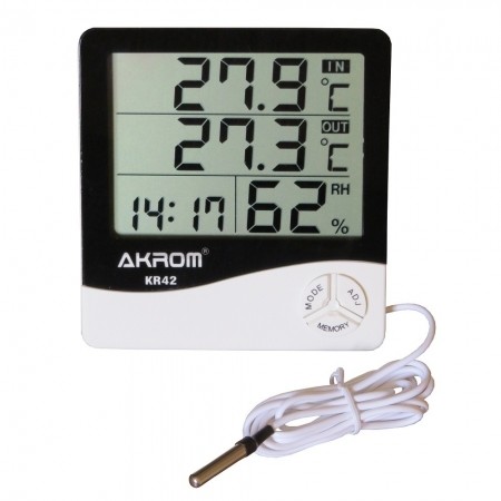 KR42 Termo higrômetro digital com sensor externo e relógio