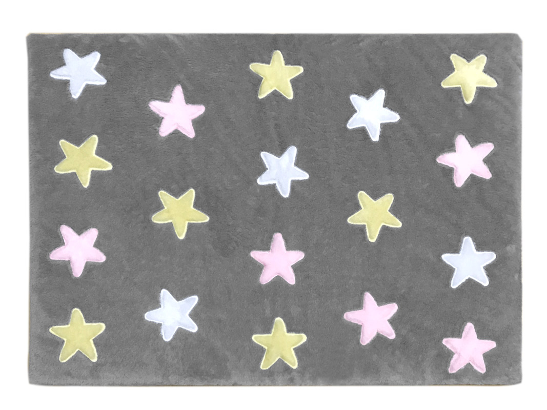 Tapete de Pelúcia Estrelas Cinza e Rosa (1,60 x 1,20m)