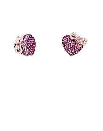 Brinco Ouro Rose 18k Coração de Rubis com diamantes  - Sancy 