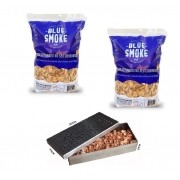 Kit 2 Lascas de Lenha Para Defumação Blue Smoke Macieira + Smoker em Inox 304
