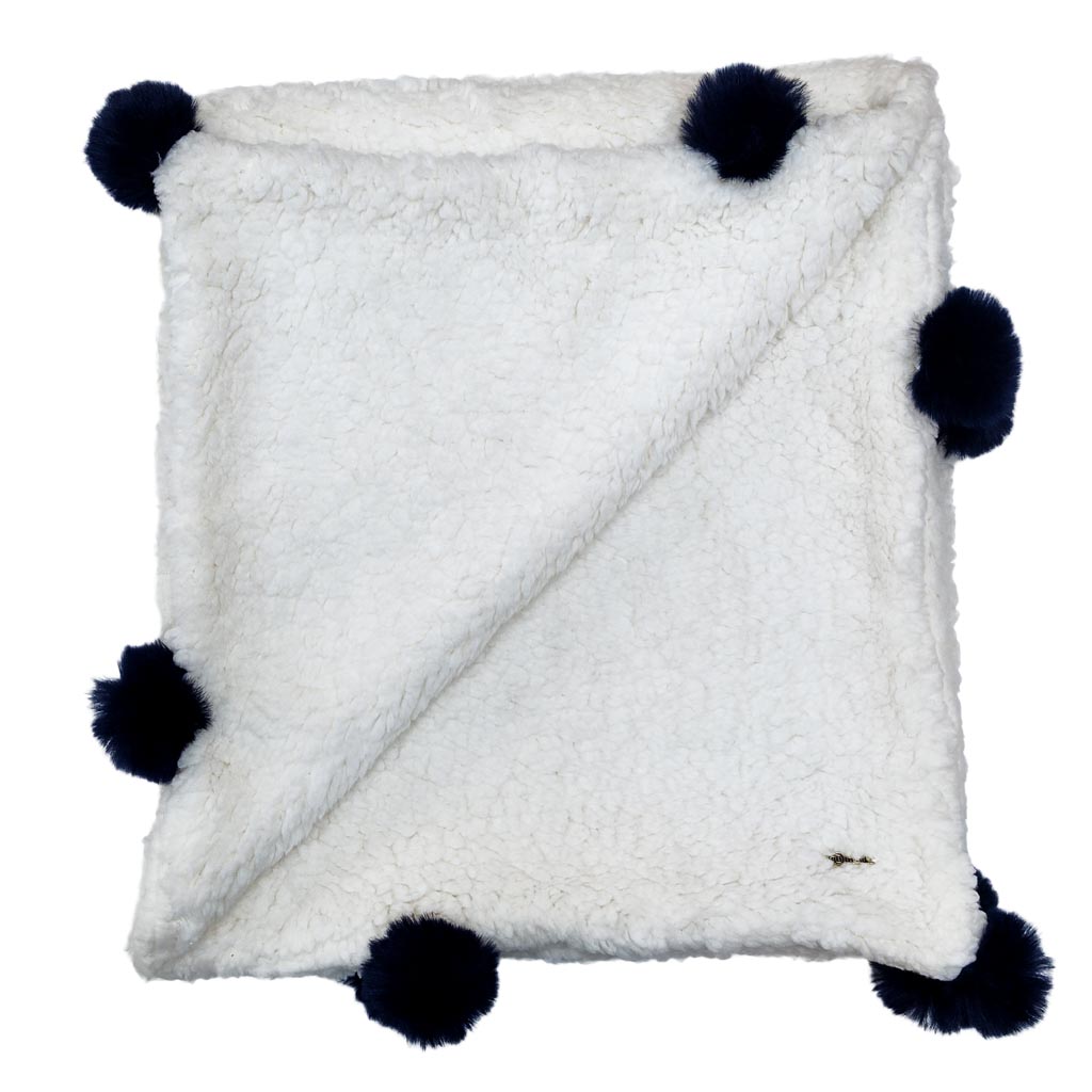 Cobertor Bebê Luxo Pompom - Marinho