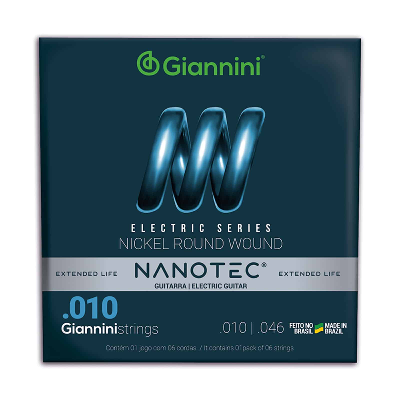 Encordoamento Giannini Nickel Nanotec Guitarra .010 GEEGST10 PN