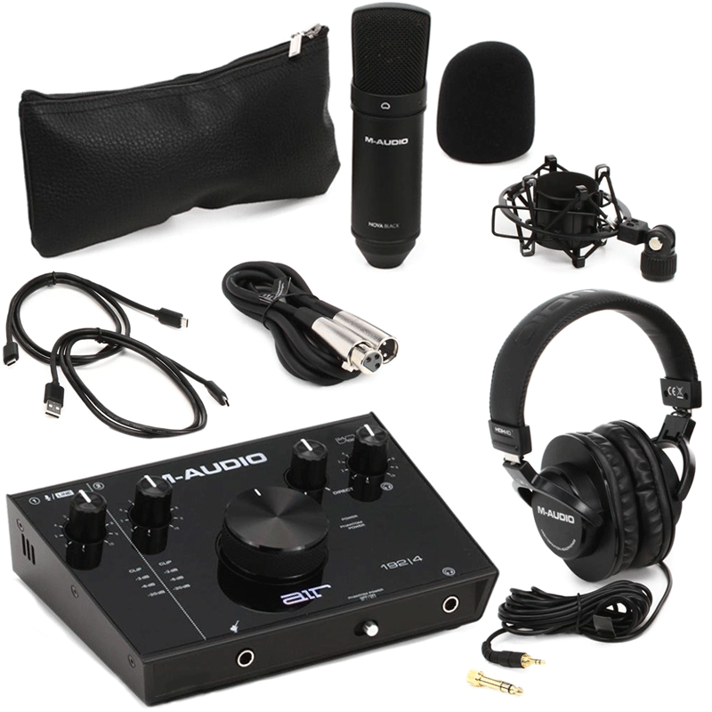Kit M-Audio Interface USB Air 192/4 Microfone Condensador E Fone