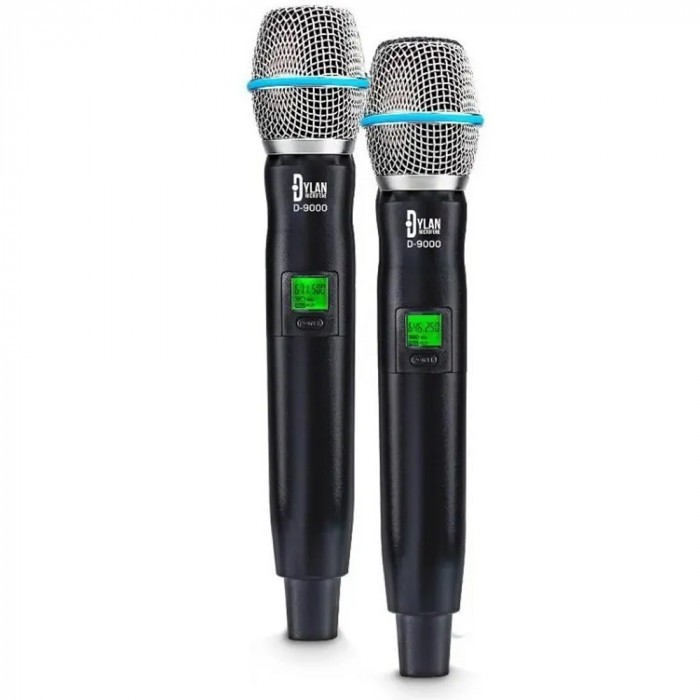 Microfone sem fio duplo profissional Dylan D-9000 UHF 200 canais