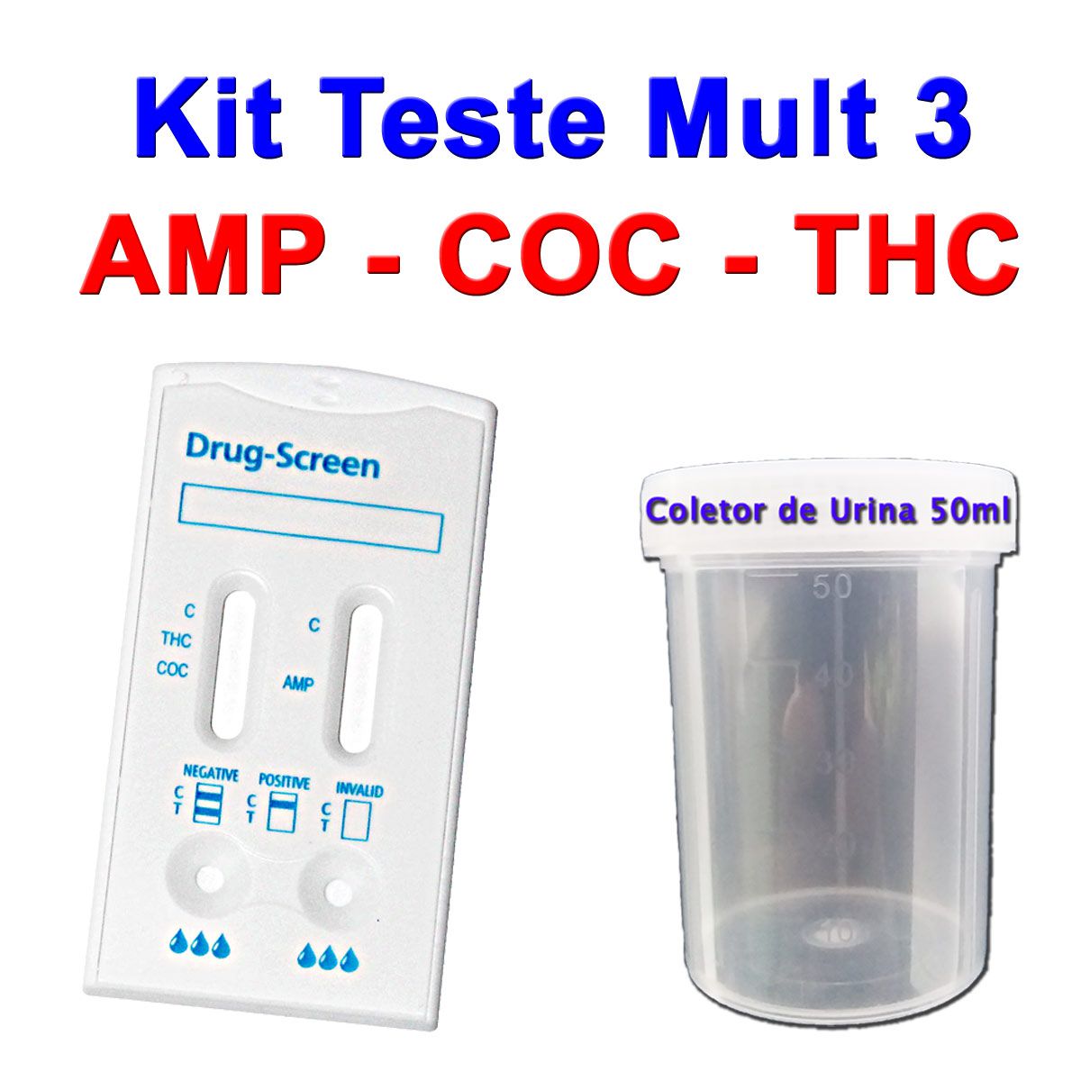 05 Kits Para Teste Mult 3 AMP+COC+THC  - Testes Para COVID e Drogas. Máscaras Descartáveis e Suplementos e Anti Tabaco 