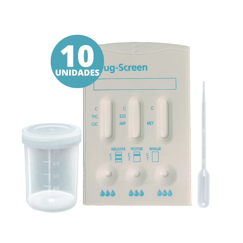 Kit C/10 - Exame Toxicológico Rápido Feito Pela Urina Teste Mult 5 THC, COC, AMP, MET e BZD